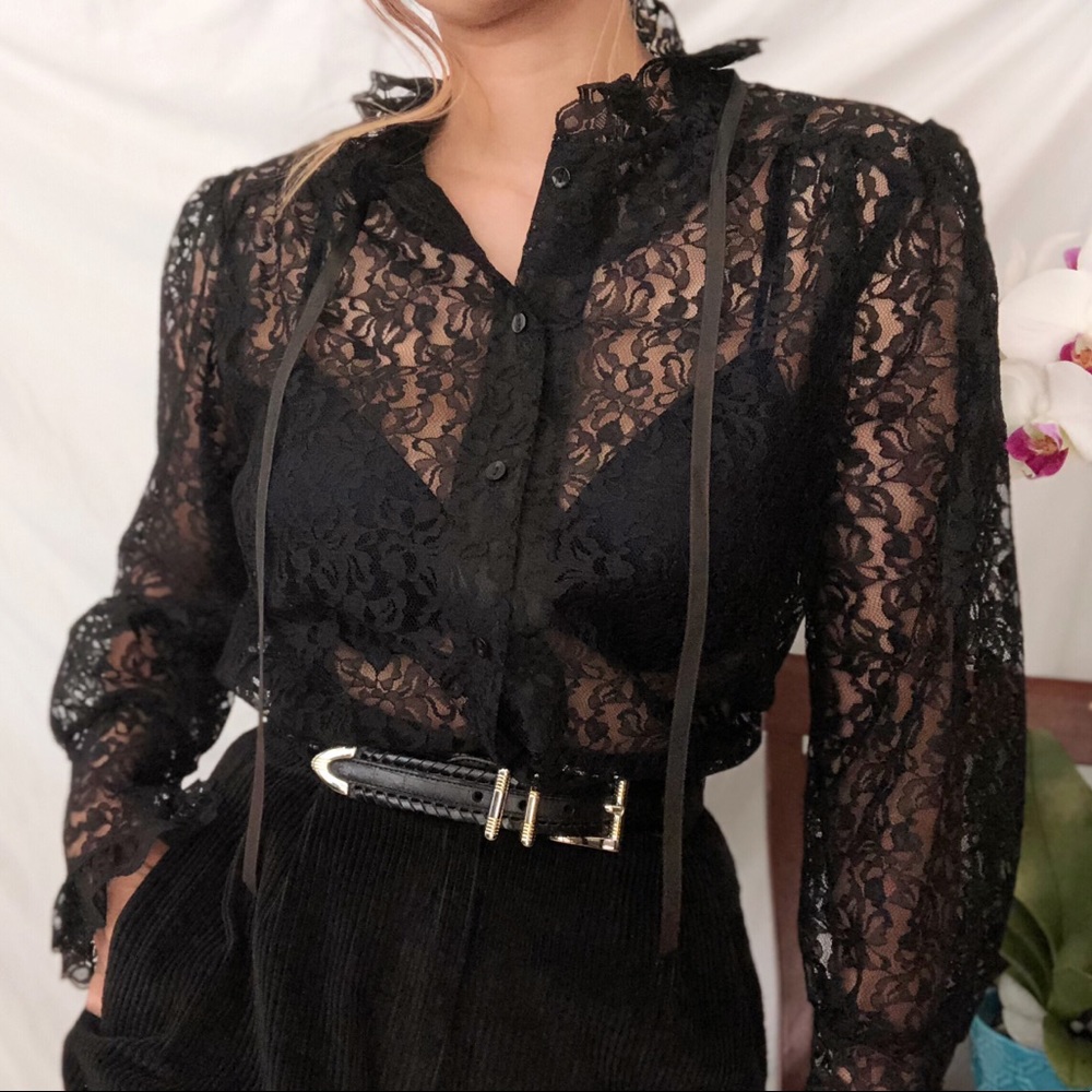 SOLD ✔️ 1970s Black Lace Blouse Edwardian Top